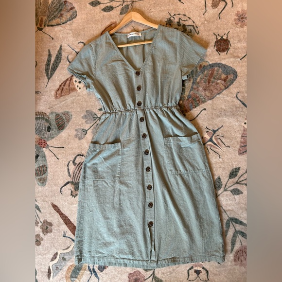 Angashion Dresses & Skirts - Cottagecore Minty Teal Green Button-Down Mini Dress